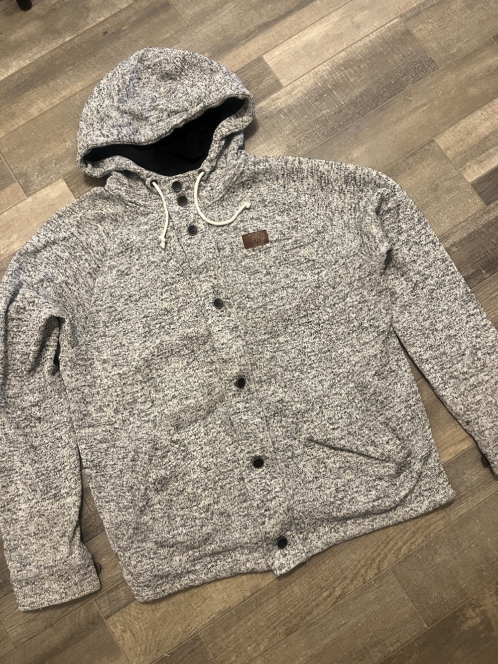 Textured Hooded Button-Up and Zipper Jacket in Heather Gray